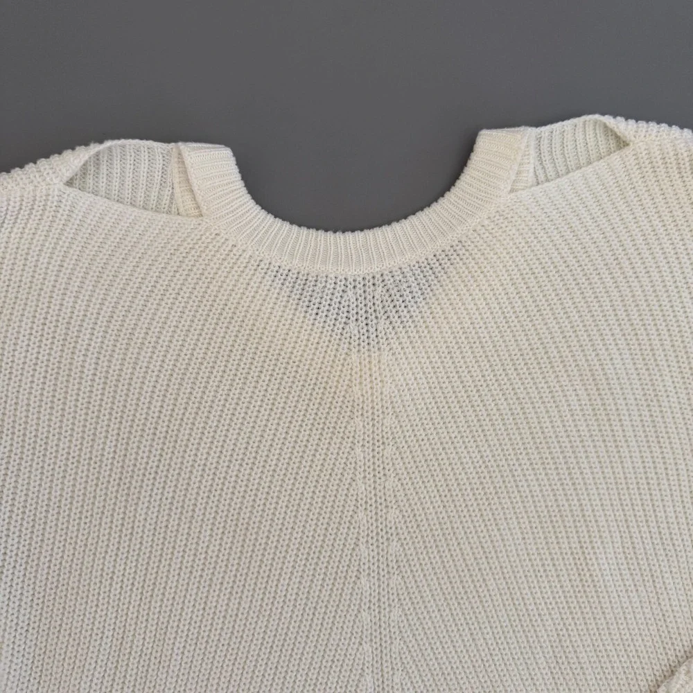 Michael Stars V-Neck Knit Sweater Pullover Long Sleeve Casual Cream Size S
